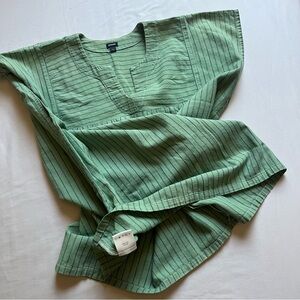 PIETSIE green pin striped boxy lagenlook popover sleeveless cropped tank shirt